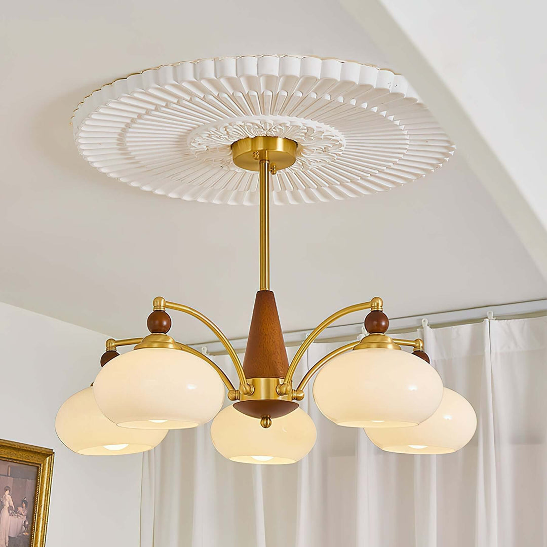 Elegant Retro Lysekrone i Træ og Messing