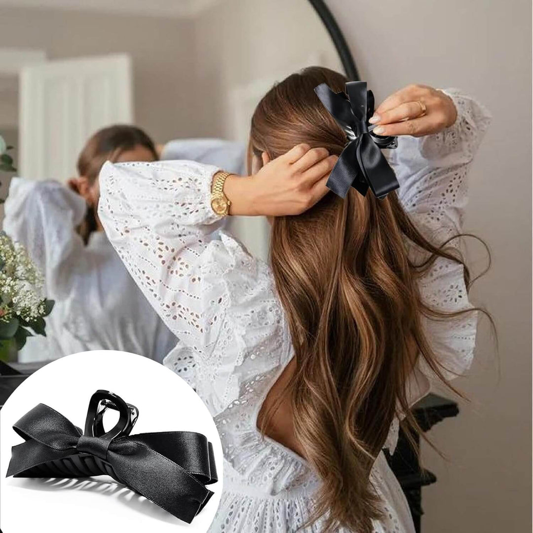 Store Hårklemmer med Satinbue - Sæt med 4