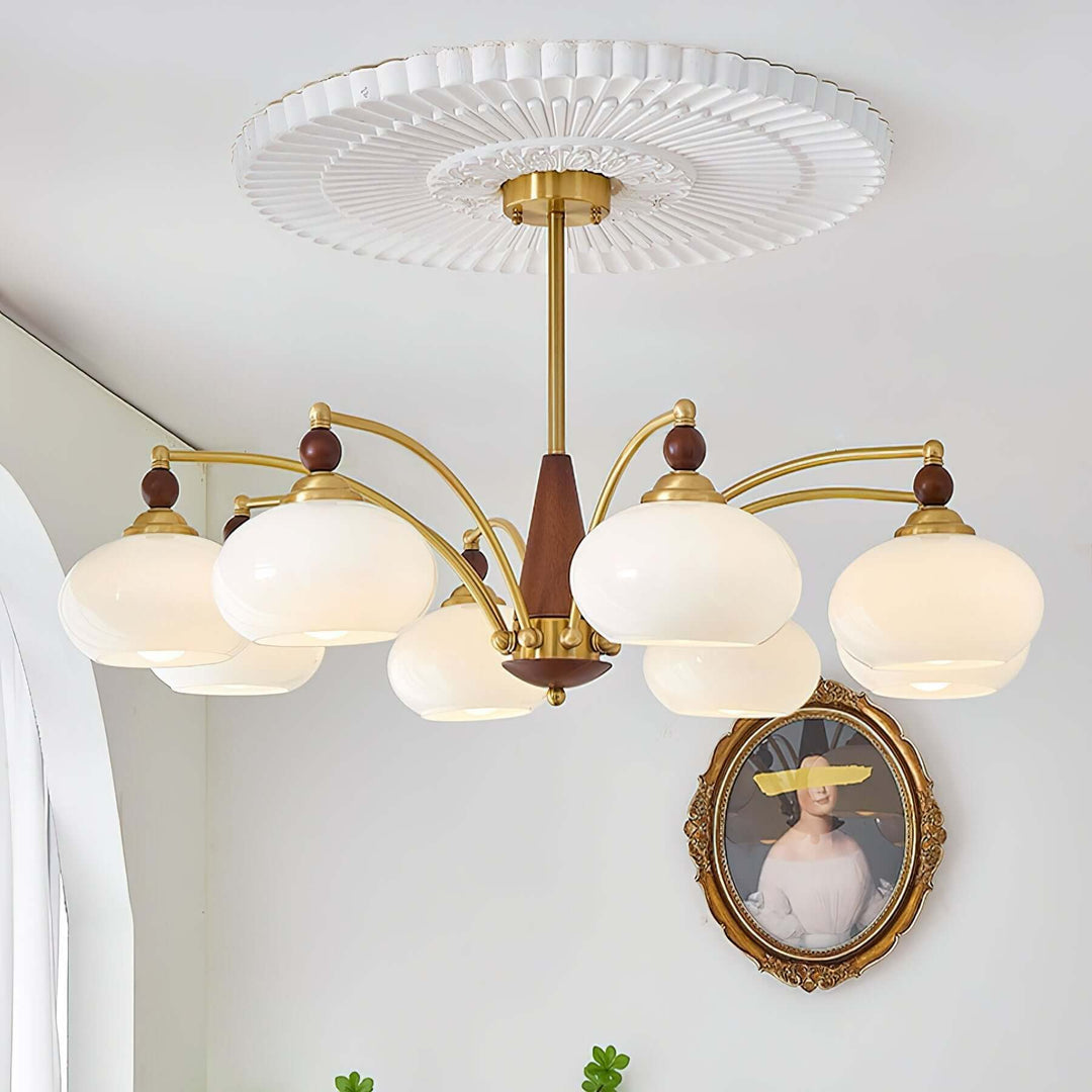 Elegant Retro Lysekrone i Træ og Messing