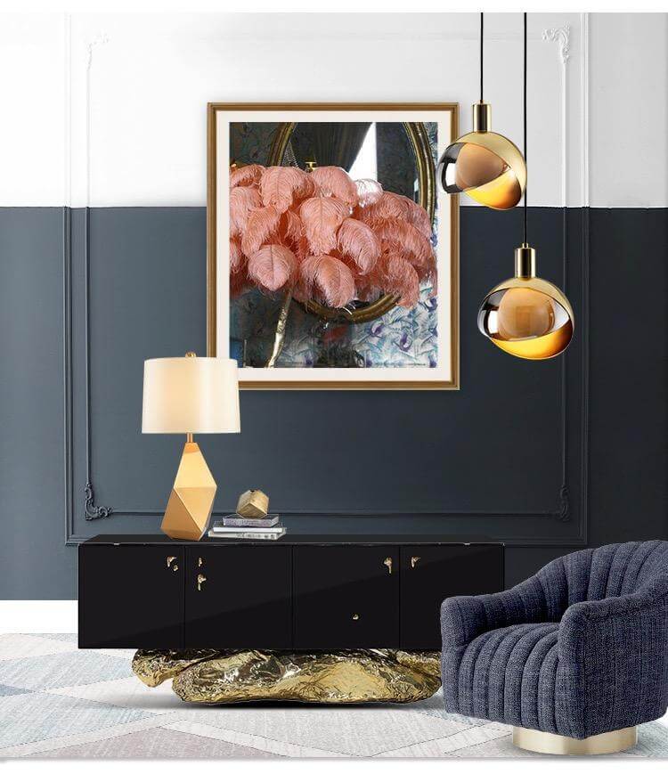 Guld Pendel Lampe med Røgfarvet Glas