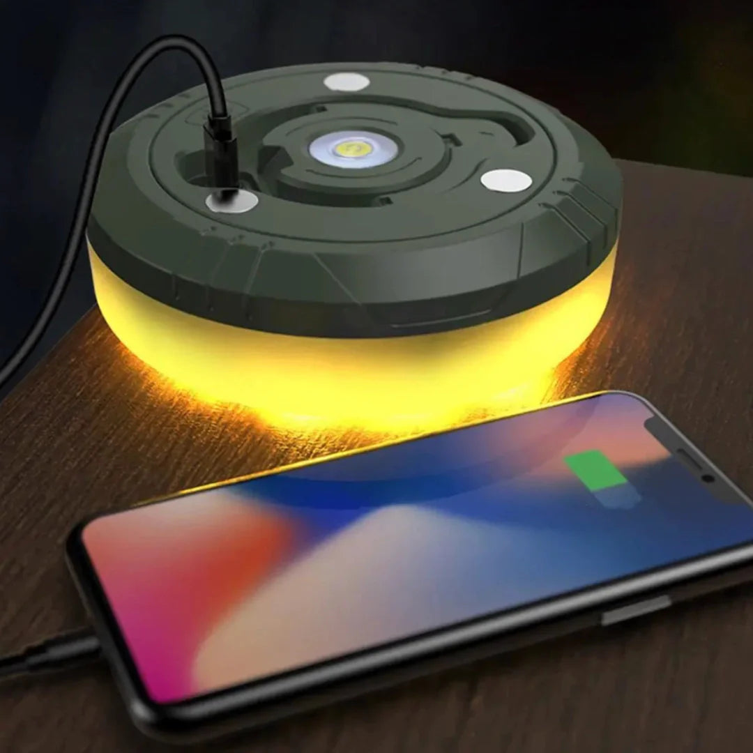 4-i-1 Camplight, vandtæt, multifunktionel, sort-guld, ideel til camping, natbelysning, integreret powerbank