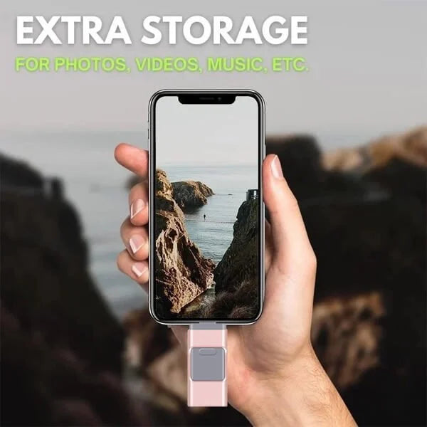 4-i-1 USB-flashdrev, multifunktionelt, høj hastighed, robust sølvhus, universel kompatibilitet.