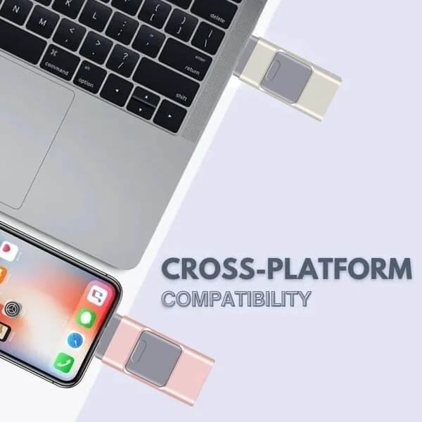 4-i-1 USB-flashdrev, multifunktionelt, høj hastighed, robust sølvhus, universel kompatibilitet.