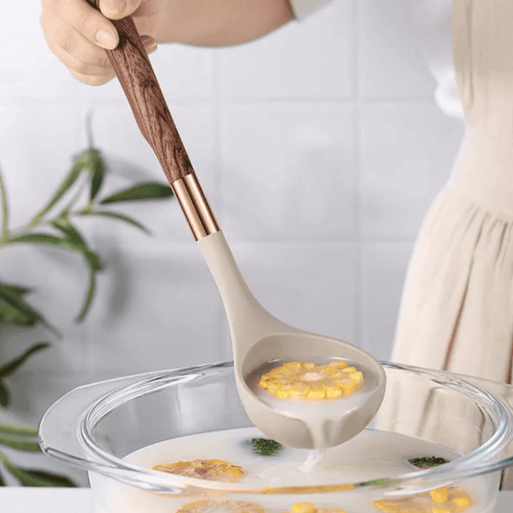 10-dele Silikone Køkkenredskaber Sæt med Træhåndtag