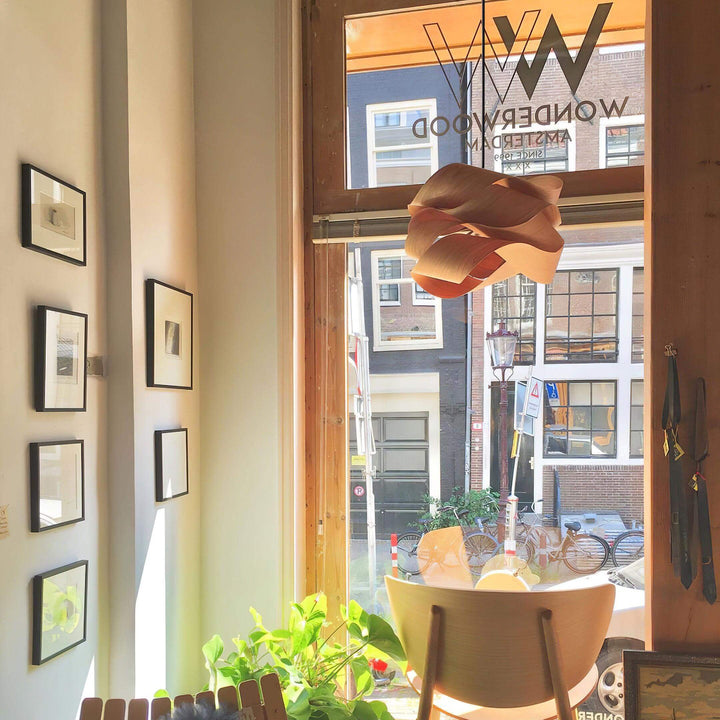 Moderne loft spisebordslampe i træ