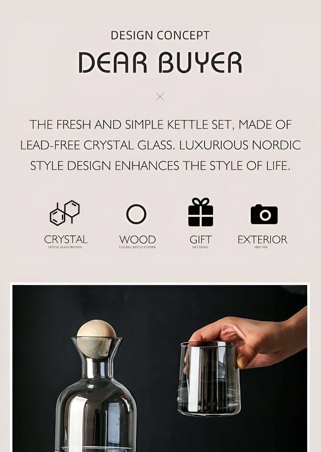 Elegant Glaskaraffel med trædæksel