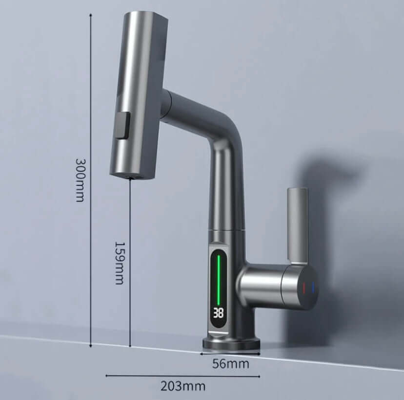 Fleksibelt køkkenarmatur med LED, 360° drejeligt