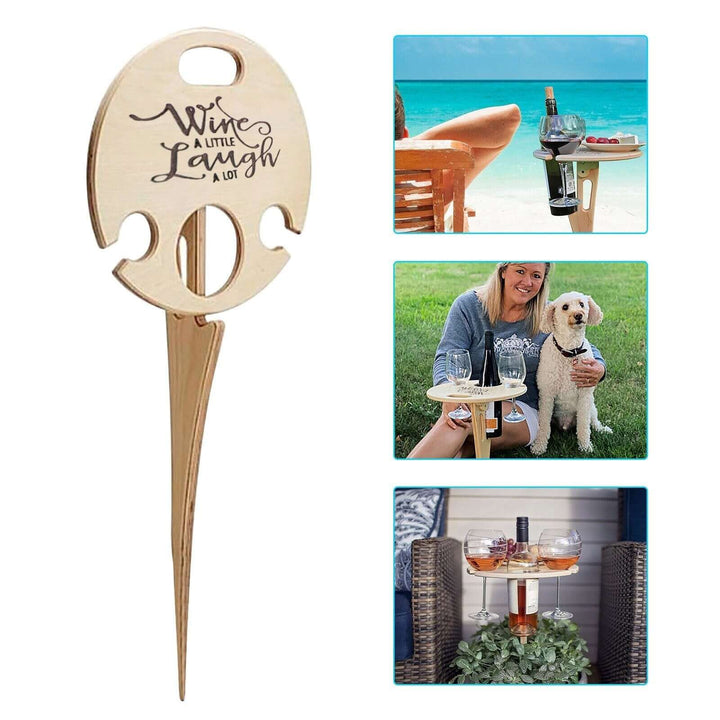 Sammenklappeligt picnicbord i træ med vinholder