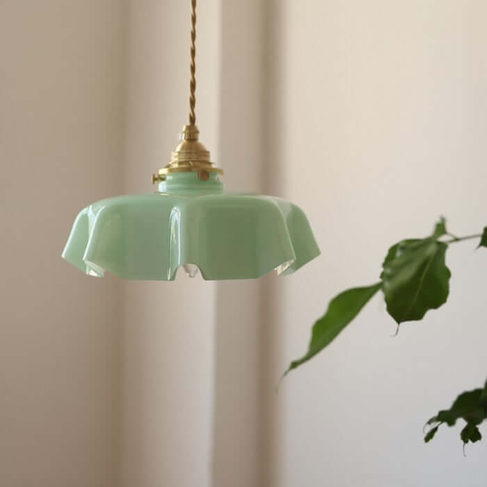Retro Pendellampe i creme glas blomsterdesign