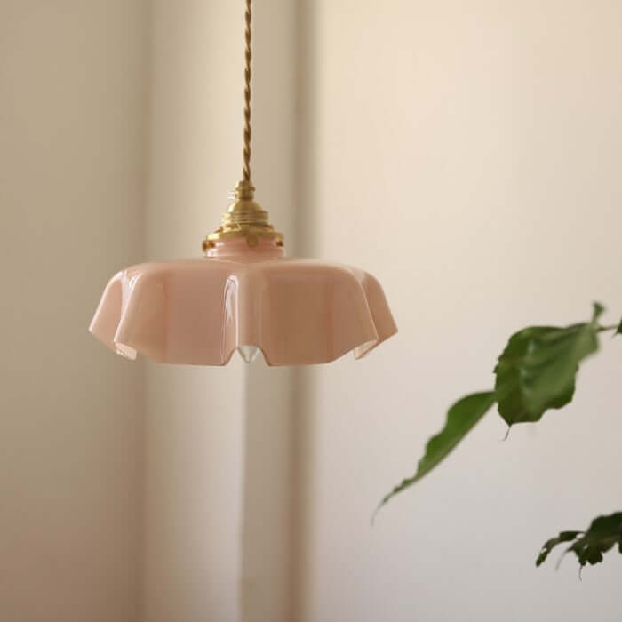 Retro Pendellampe i creme glas blomsterdesign