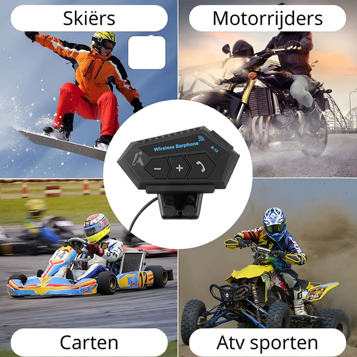 Nærbillede af RideSync headset installeret på hjelm