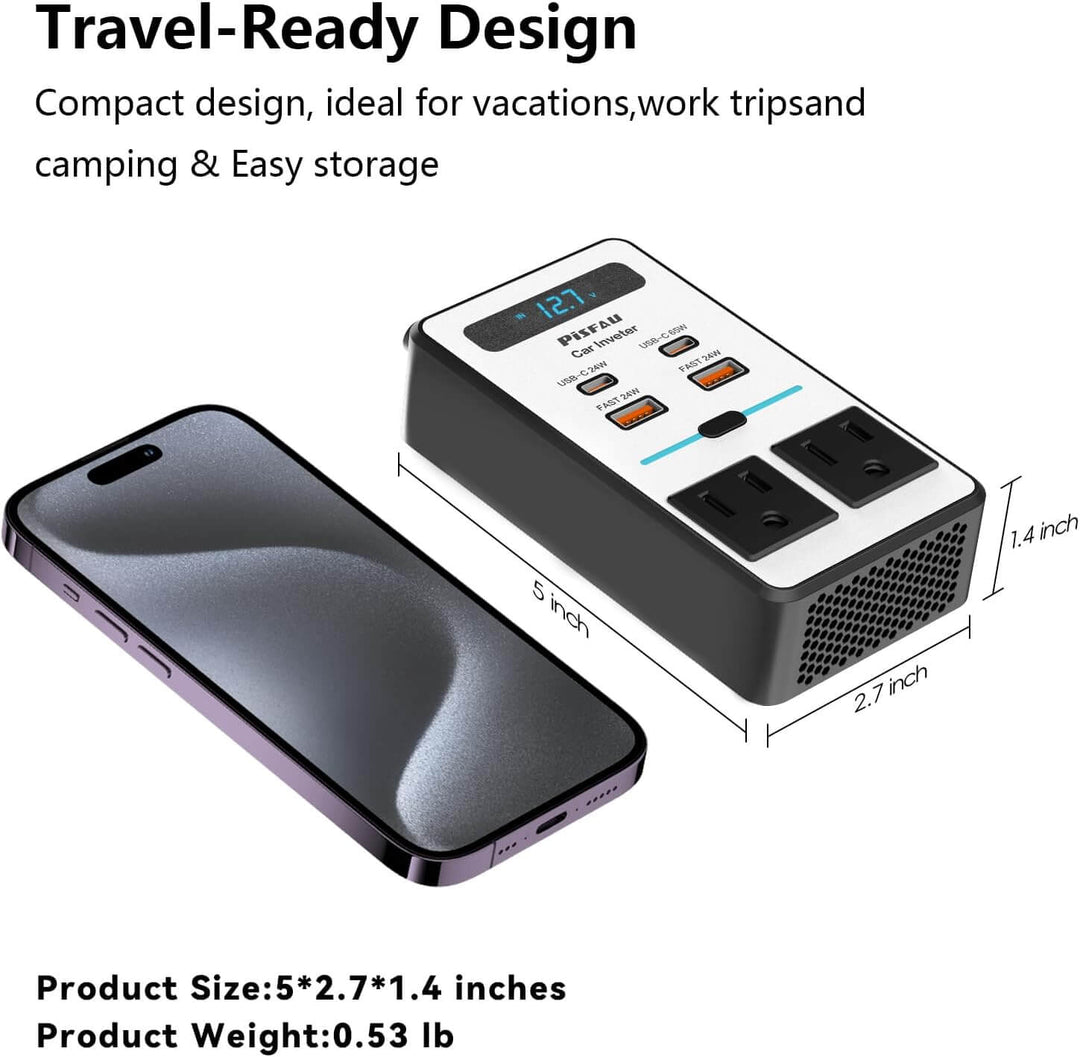 200W Bilinverter 12V til 220V AC med USB