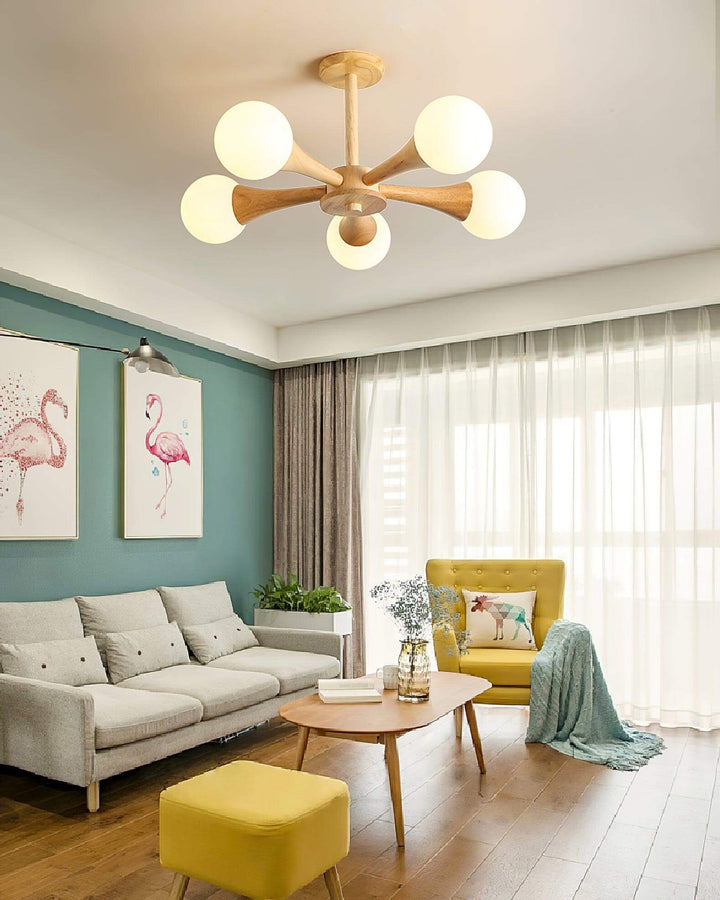 Træ lysekrone loftslampe med 3-5 hoveder