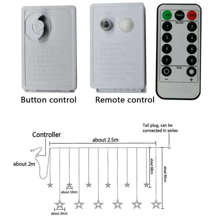 LED Stjernegardinslyskæde 3x3m Varm Hvid