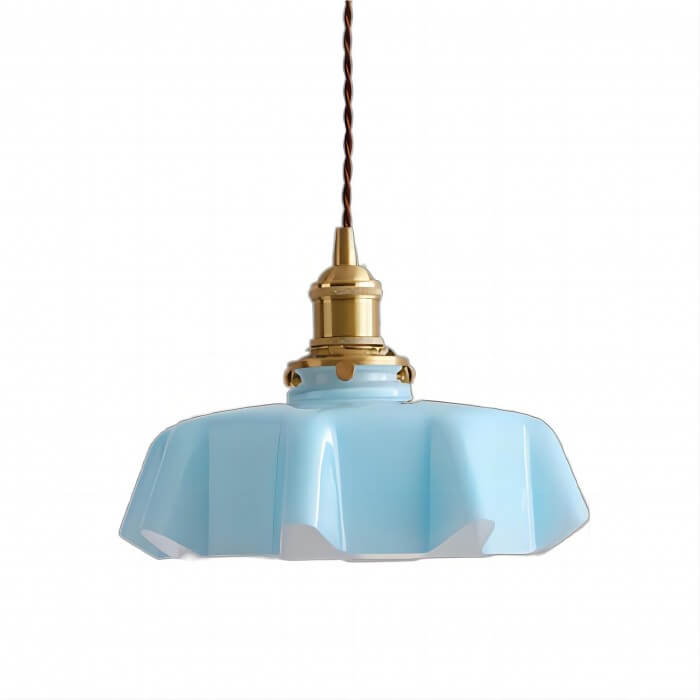 Retro Pendellampe i creme glas blomsterdesign