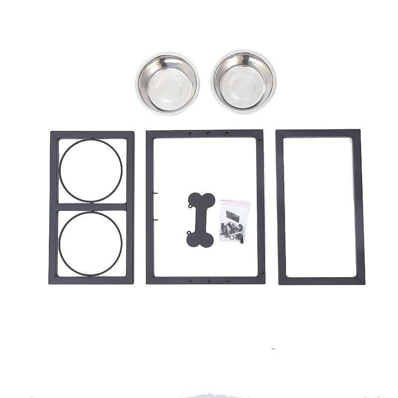 Hævet hundeskål med 2 skåle