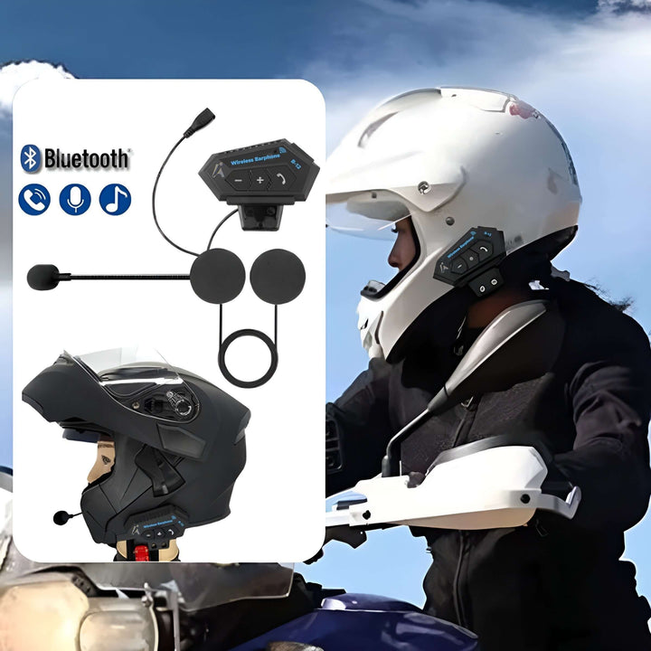 Mand kører motorcykel med RideSync headset