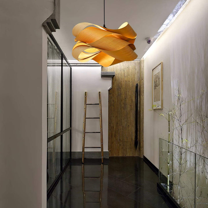 Moderne loft spisebordslampe i træ