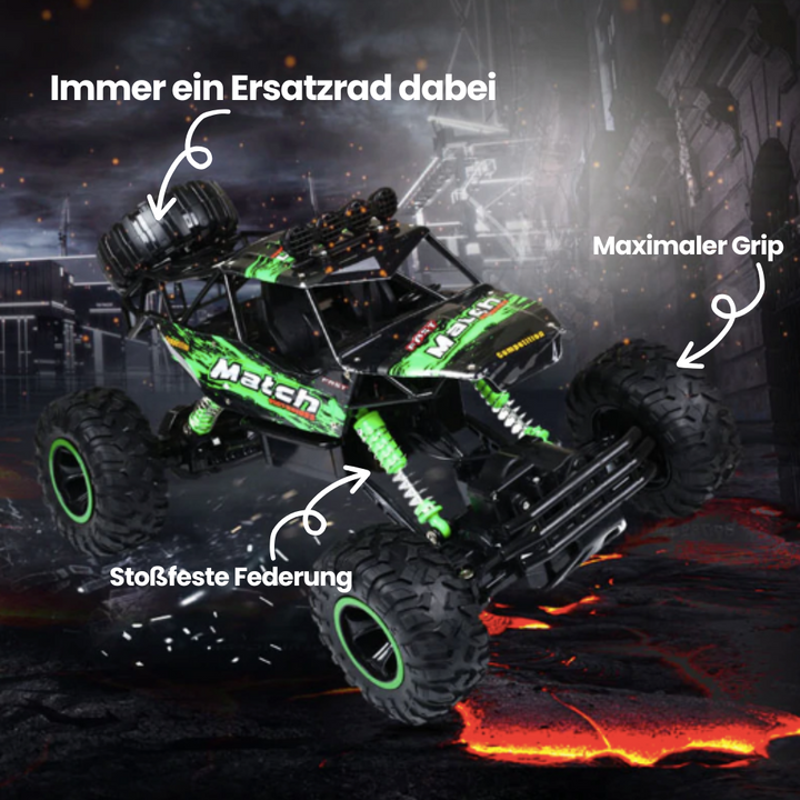 BeastTrek X4 RC monstertruck med robust design, 4x4-drev og store gummidæk til offroad-eventyr.