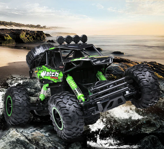 BeastTrek X4 RC monstertruck med robust design, 4x4-drev og store gummidæk til offroad-eventyr.