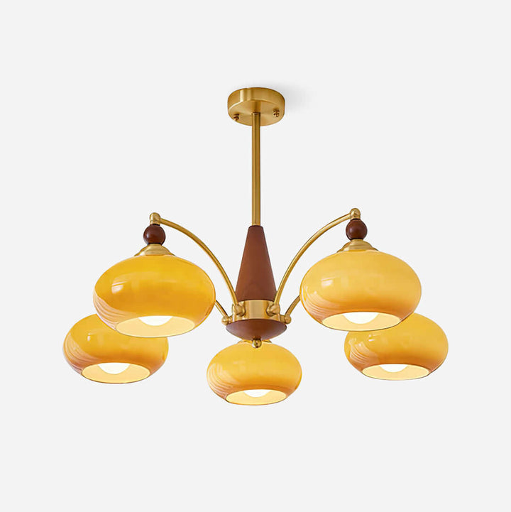 Elegant Retro Lysekrone i Træ og Messing