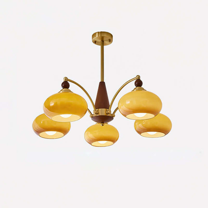 Elegant Retro Lysekrone i Træ og Messing