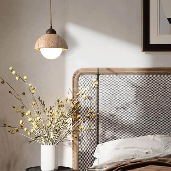 Designer pendellampe i marmor og træ