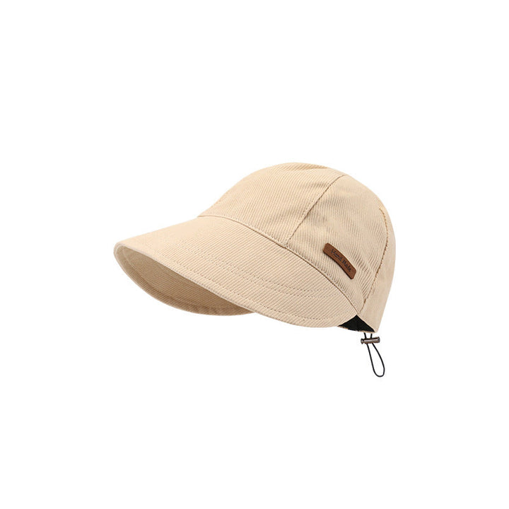 Kvinders UV-beskyttelseshat med bred skygge, foldbar, i sort, beige, khaki eller blå til udendørs aktiviteter.
