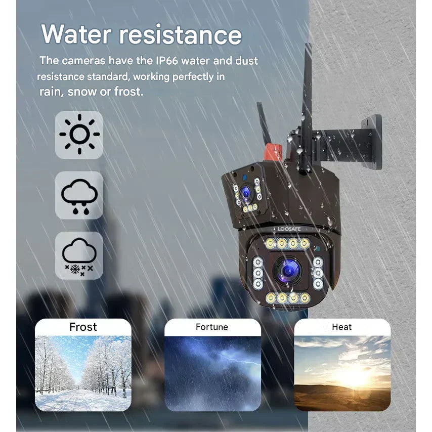 Trådløst 4K sikkerhedskamera med solpanel og dobbeltlinse, vejrbestandigt, sidevisning, Teknologi & Gadgets