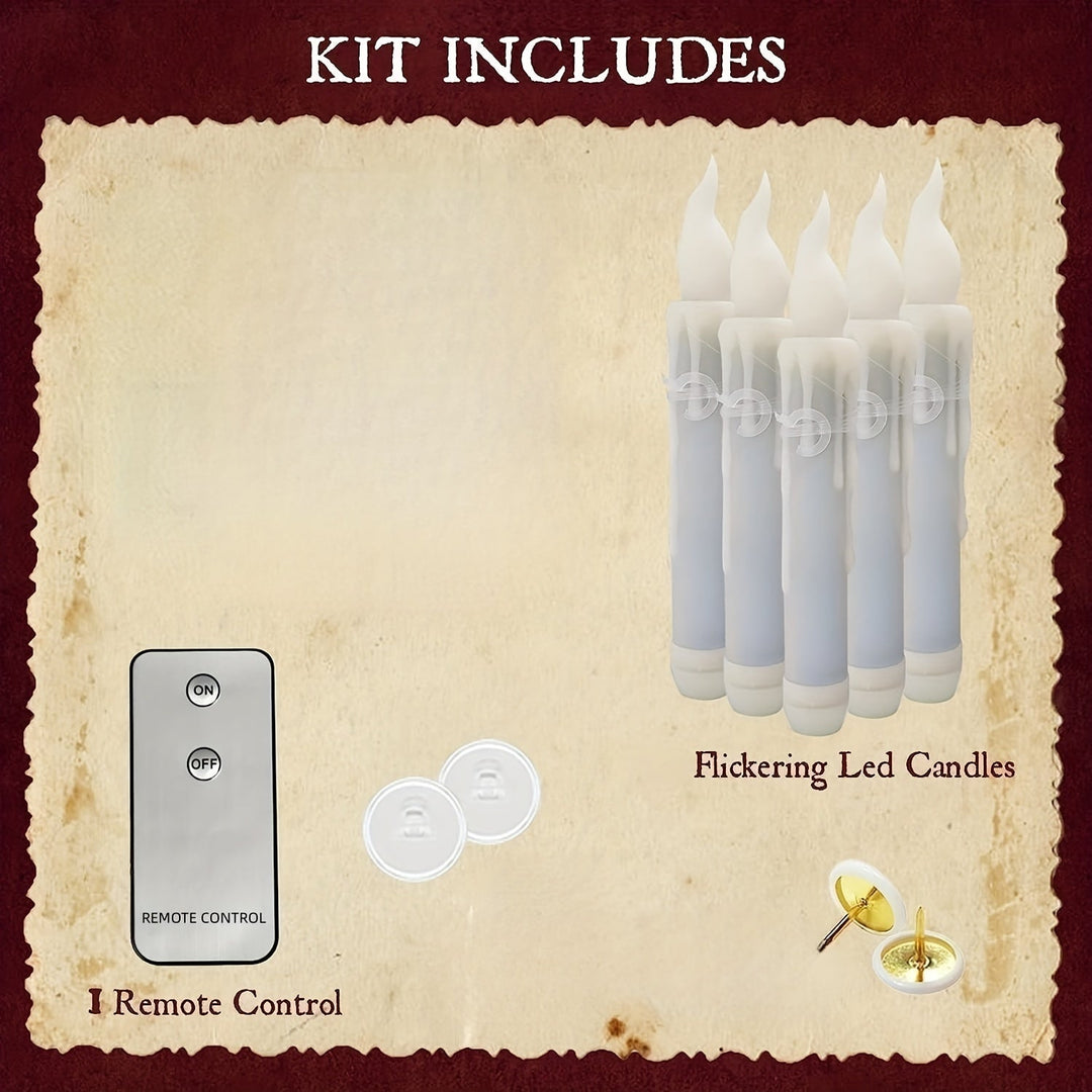 Trådløse LED-stearinlys til Halloween og jul, svævende i rummet, hvid, trådløs, stemningsfuld, med fjernbetjening.