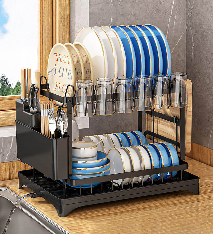 2-lags afløbsstativ i rustfrit stål til køkken