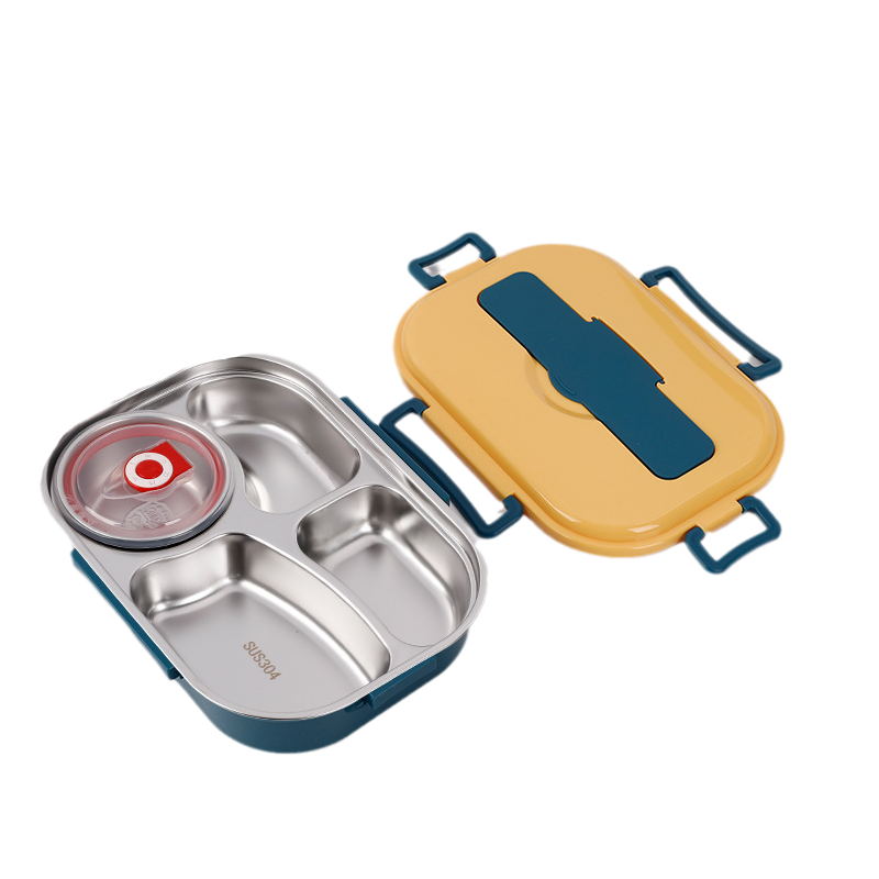Termo Madkasse i Rustfrit Stål med 3/4 rum, holdbar, stilfuld, opdelt design, frisk mad på farten