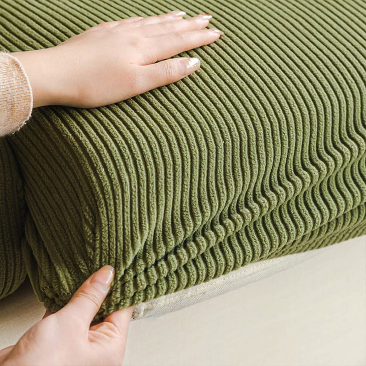 Elastisk fløjls-sofabetræk med elegante lodrette striber, passer til moderne stuer.