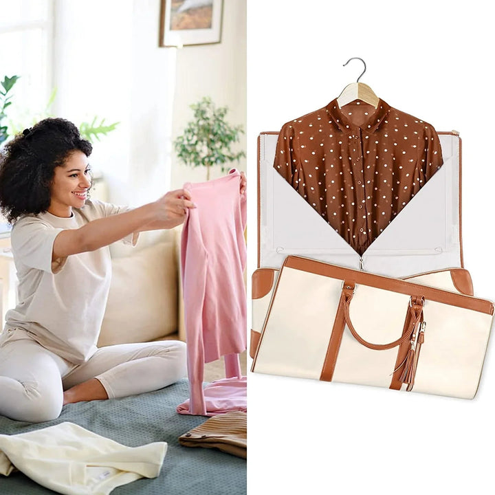 Elegant sammenklappelig opbevaringstaske i PU-læder med stor plads og lynlås til tøj, ideel til rejser.