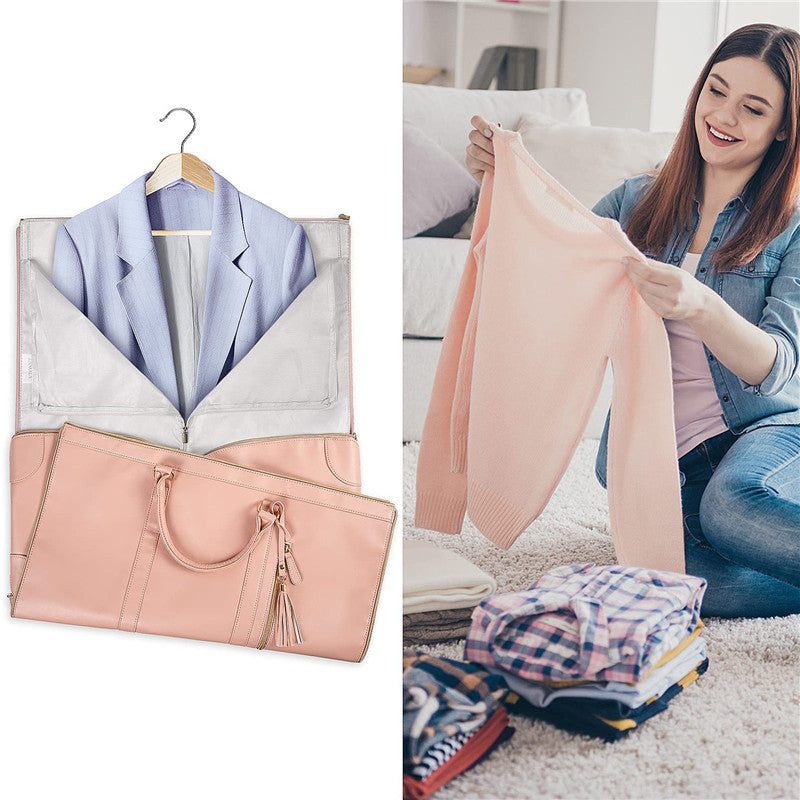 Elegant sammenklappelig opbevaringstaske i PU-læder med stor plads og lynlås til tøj, ideel til rejser.