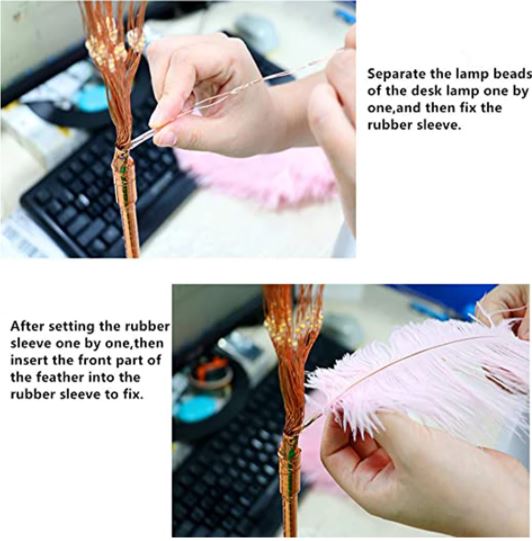 Elegant fjerlampe med blødt, diffust lys, skaber en hyggelig atmosfære i rummet. Udsøgt fjerdesign.