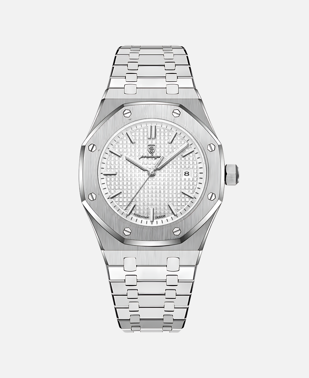 Elegant herrearmbåndsur, 41 mm rustfrit stål, tidløst design, minimalistisk urskive, ridsefast og vandtæt.