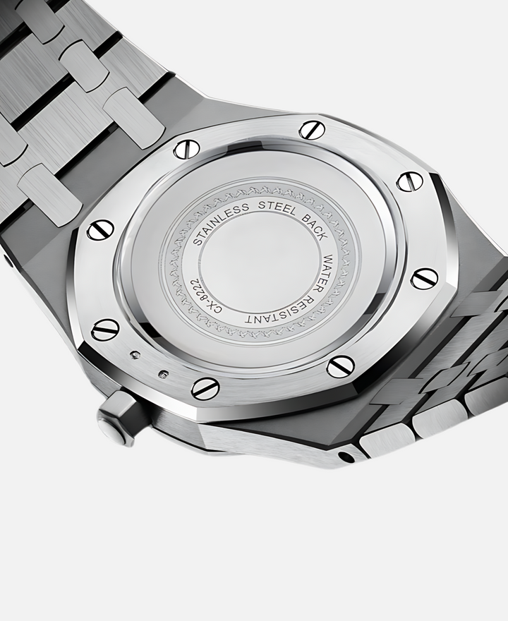 Elegant herrearmbåndsur, 41 mm rustfrit stål, tidløst design, minimalistisk urskive, ridsefast og vandtæt.