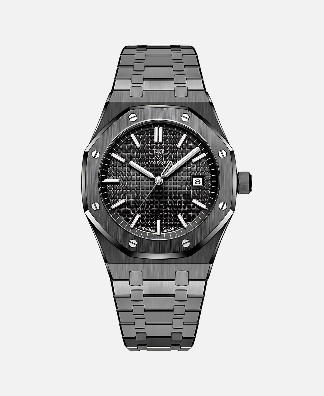 Elegant herrearmbåndsur, 41 mm rustfrit stål, tidløst design, minimalistisk urskive, ridsefast og vandtæt.