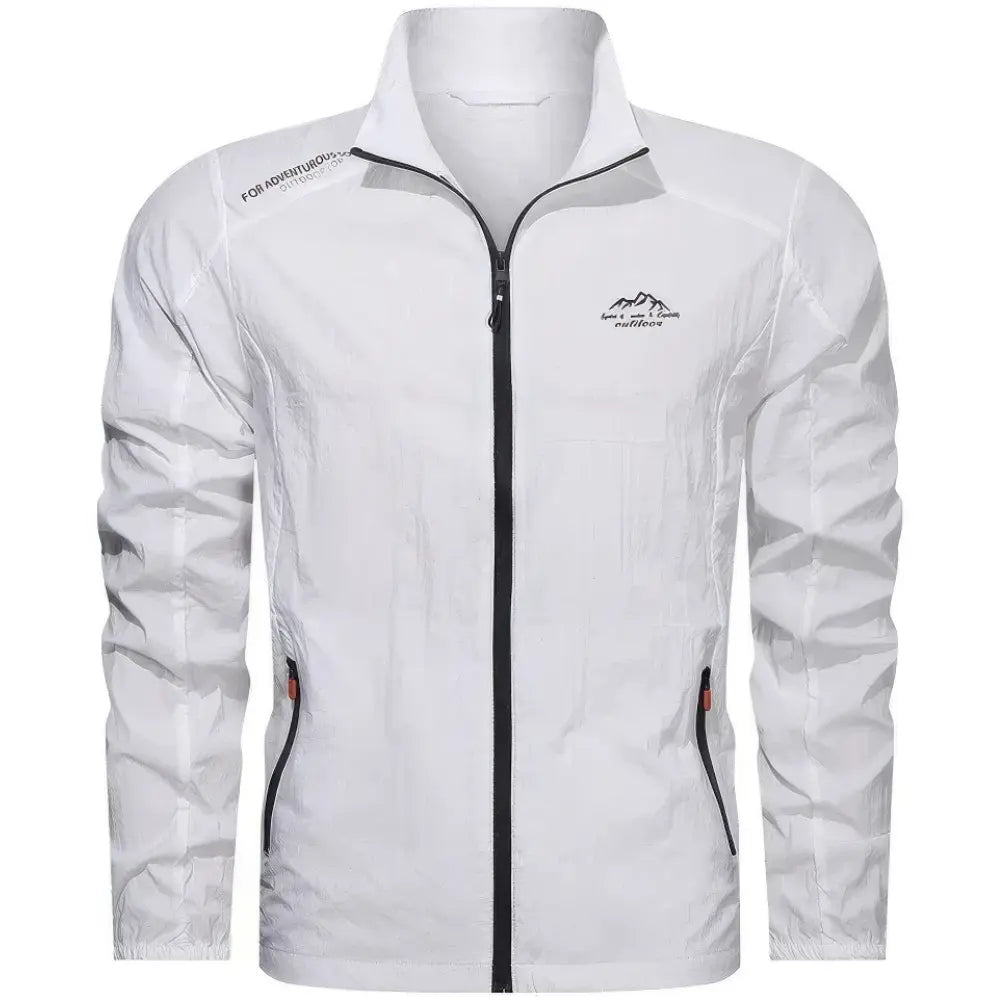 Elegant vindjakke til mænd med lynlås, letvægtsmateriale, ergonomisk snit, ideel til camping og vandring.