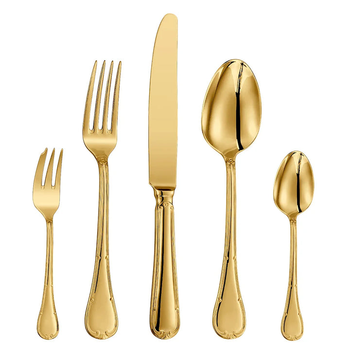 Elegant bestiksæt i rustfrit stål med glat, afrundet design. Perfekt til stilfulde middage og borddækning.