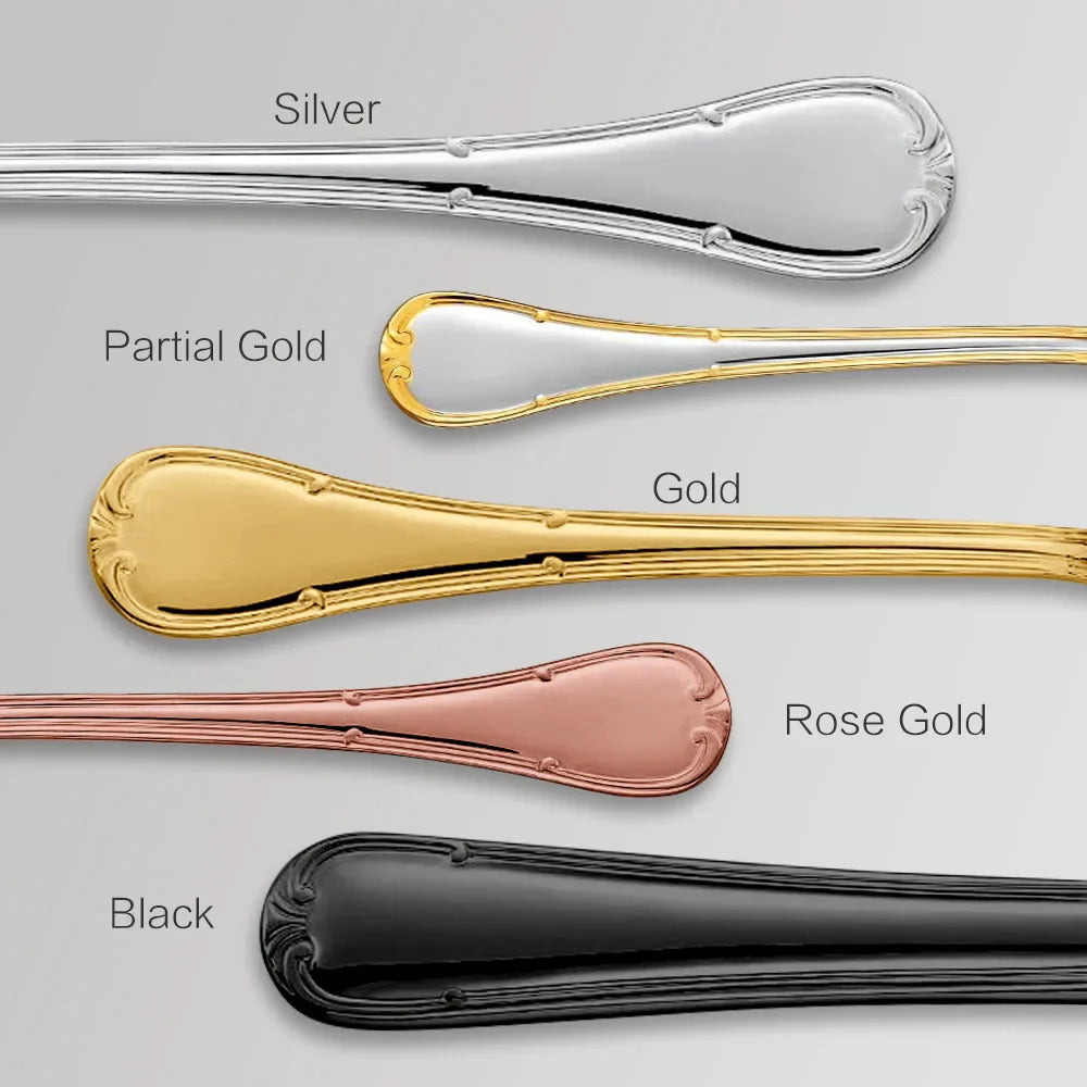 Elegant bestiksæt i rustfrit stål med glat, afrundet design. Perfekt til stilfulde middage og borddækning.