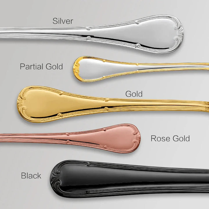 Elegant bestiksæt i rustfrit stål med glat, afrundet design. Perfekt til stilfulde middage og borddækning.