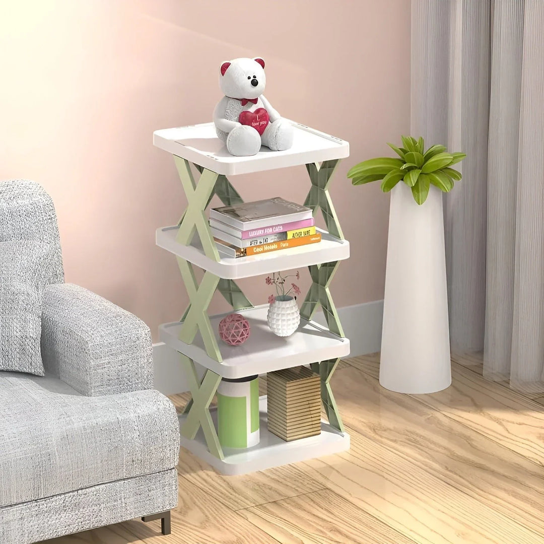 Elegant foldbart skoskab, pladsbesparende og multifunktionelt, perfekt til små rum og entréer i moderne design.