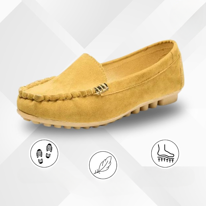 Ergonomiske damesko med skridsikre såler, ideelle for smertefri komfort i forskellige farver.