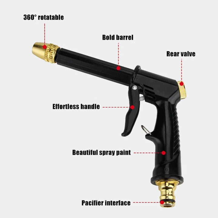 Ergonomisk højtryksvandpistol lavet af ABS og aluminium, kompatibel med haveslanger, ideel til alsidig rengøring.