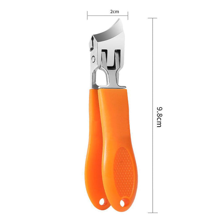 Ergonomisk neglesaks med skarpt blad, i sort og orange farver, til præcis og hygiejnisk negleklipning.