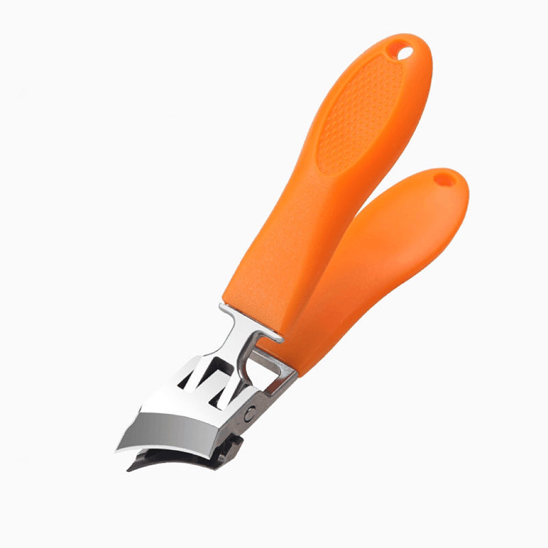 Ergonomisk neglesaks med skarpt blad, i sort og orange farver, til præcis og hygiejnisk negleklipning.