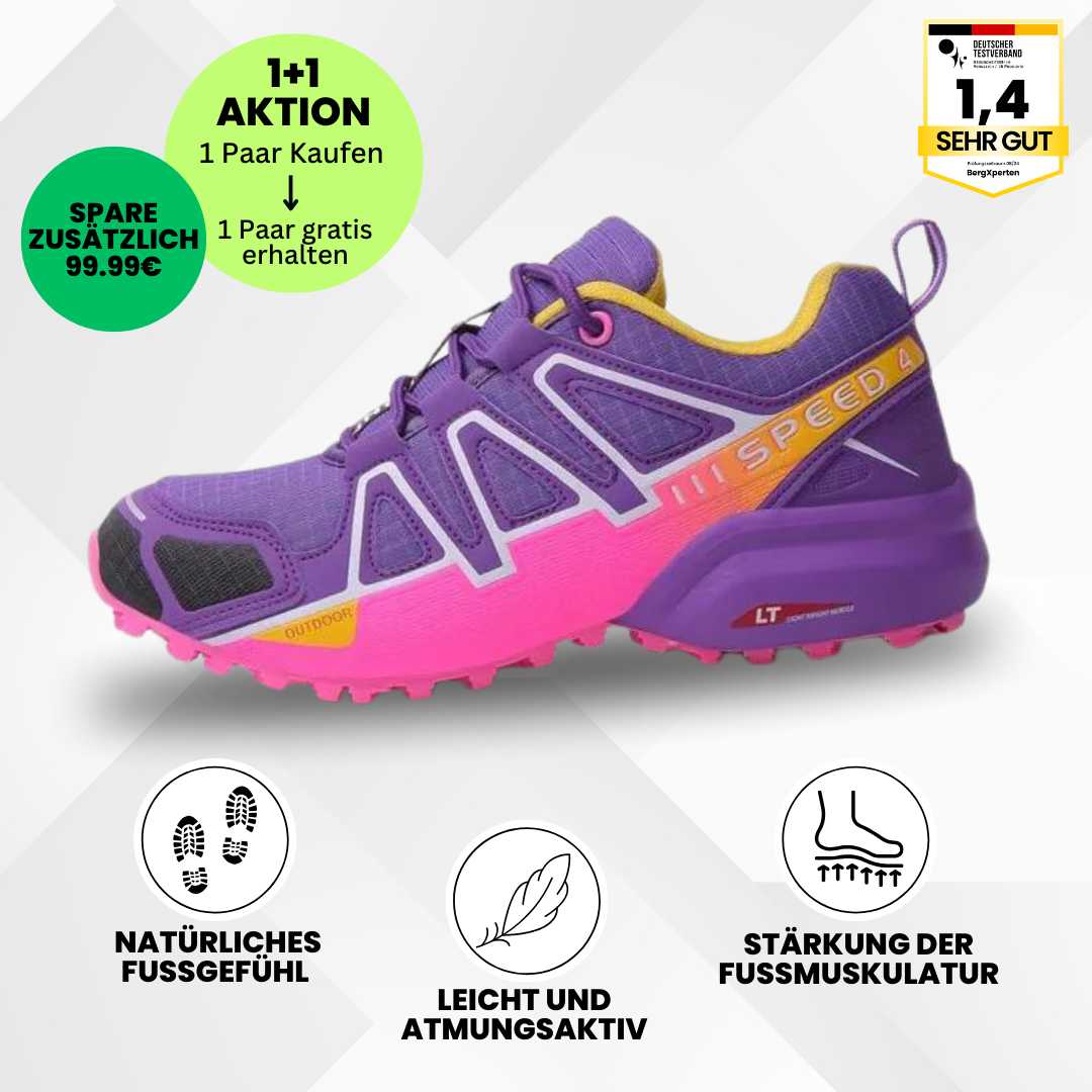 Ergonomiske vandresko med skridsikker sål og vandtæt materiale, ideel til trekking i forskellige farver, mænd og kvinder.