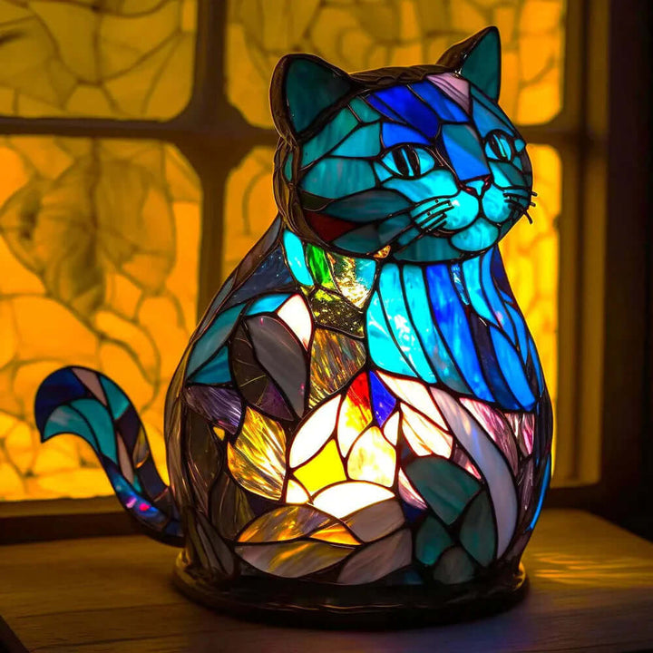 Tiffany Dyrelampen: Buntglas Natbordlampe